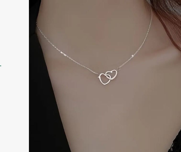 Sleek Sophistication, Elegant Double Heart Pendant Necklace