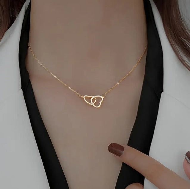 Sleek Sophistication, Elegant Double Heart Pendant Necklace