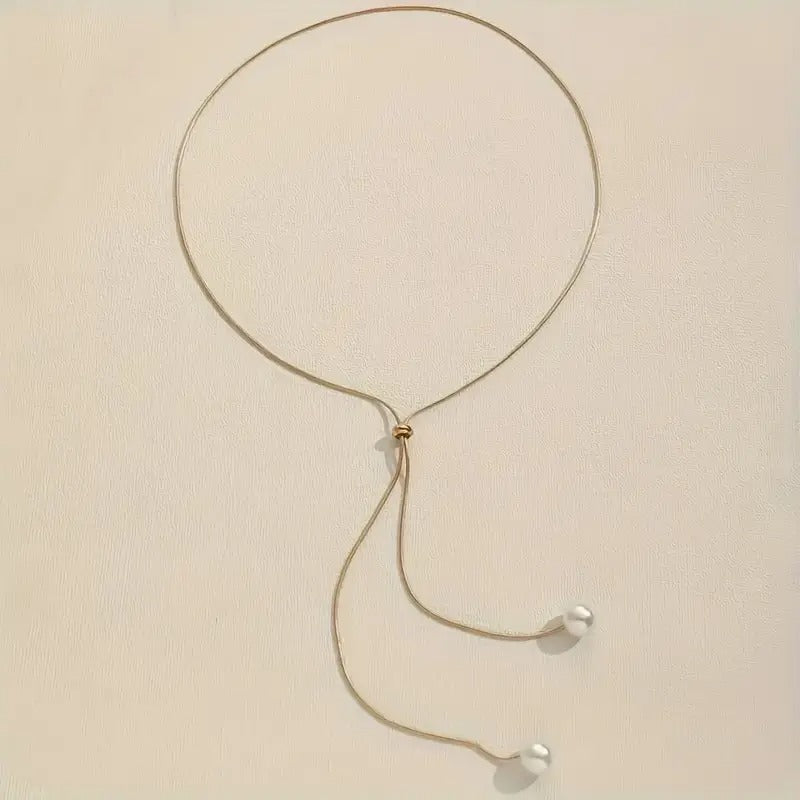 Simple Style Alloy Lariat Necklace with Imitation Pearl Pendant for Women - Elegant No Plating Y-Necklace for Daily Wear