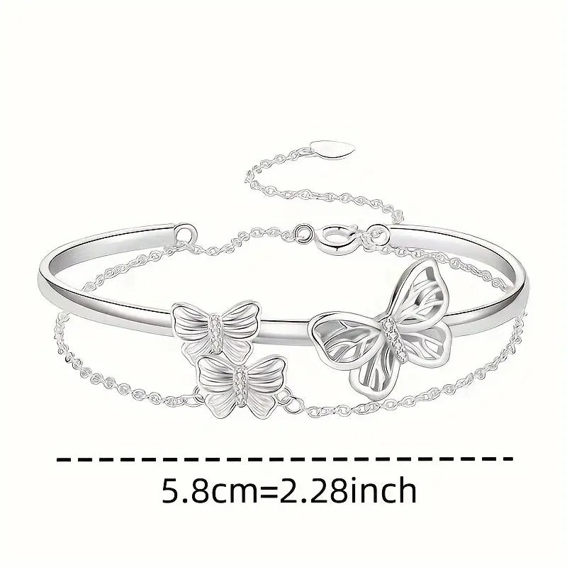 2-in-1 Opening Design, Light Luxury, High-end, Fashionable And Versatile, French Super Fairy Double-layer Butterfly Bracelet