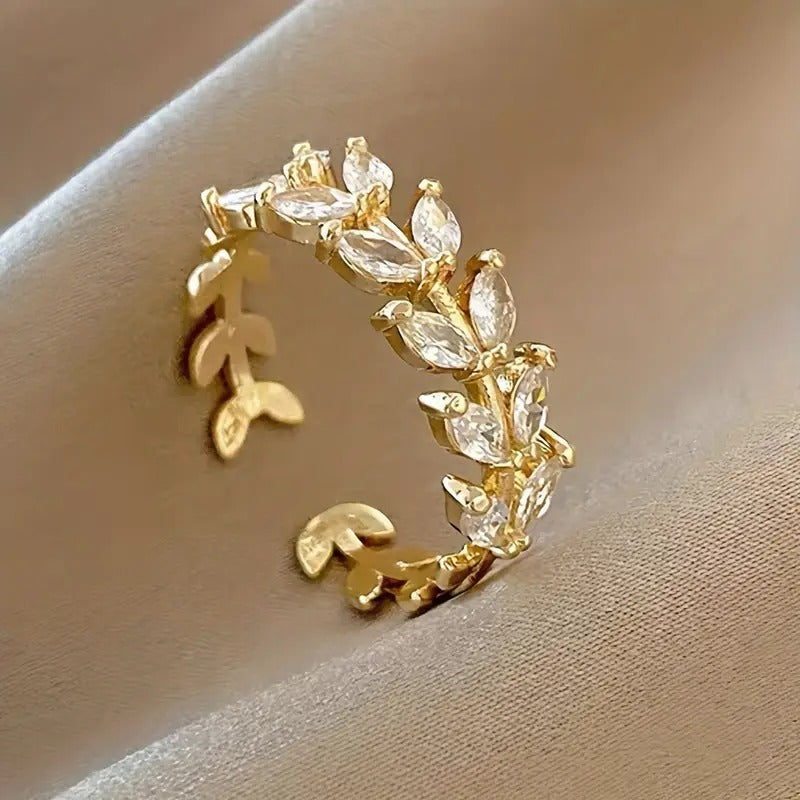 Elegant & Simple Style Wheat Design Copper Ring with Synthetic Zirconia