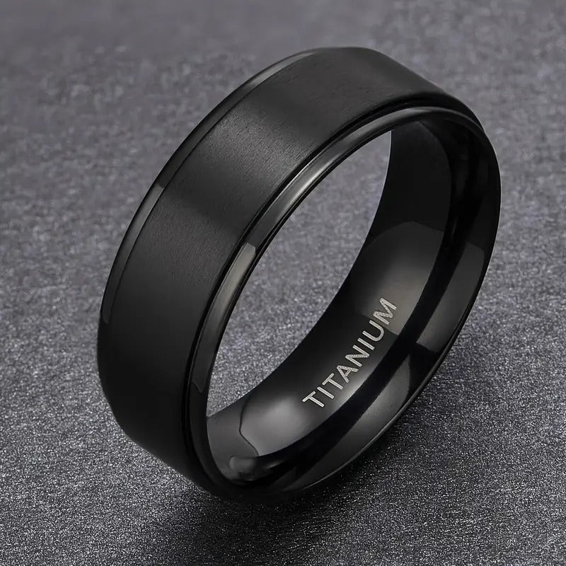 PANASH 8MM Titanium Steel Ring, Fashion Black Gold Plated, Durable Scratch-Resistant