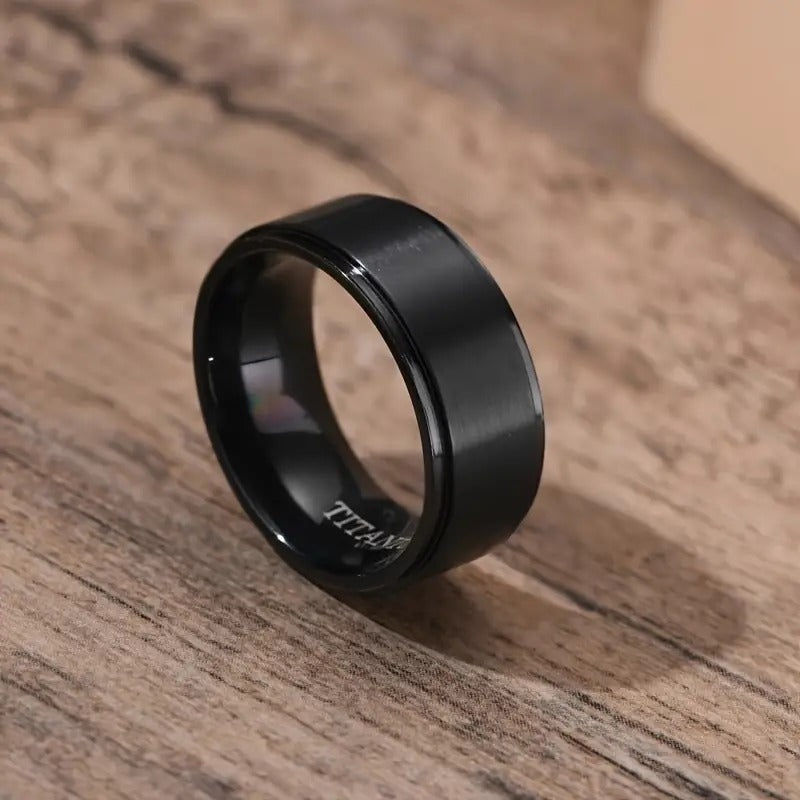 PANASH 8MM Titanium Steel Ring, Fashion Black Gold Plated, Durable Scratch-Resistant